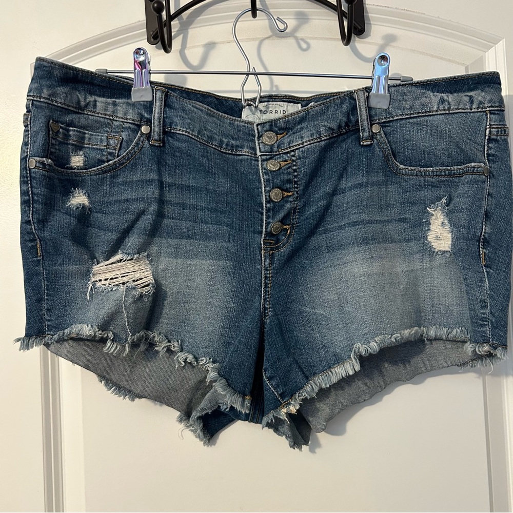Torrid plus size blue denim cutoff shorts